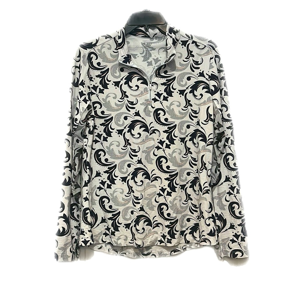 NVO Black & White Long Sleeve Mock Golf Shirt. Size M.